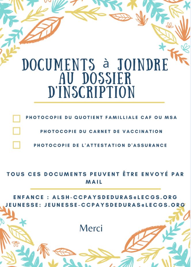 Documents à joindre au dossier d'inscription